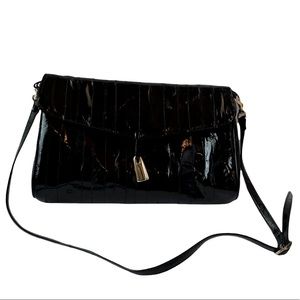 Eel Skin Black Flap Over Bag With Gold Hardware
